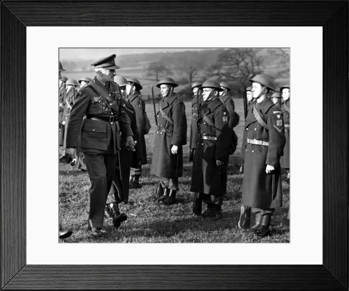 Framed Print : Major General R C Money inspects members of the Home Guard at Throckley, Northumberland Framed Print : Major General R C Money inspects members of the Home Guard at Throckley, Northumberland