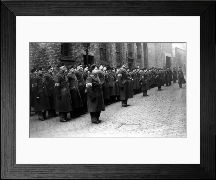 Framed Print : Post Office members of the Home Guard on Sunday morning parade at the Orchard Street