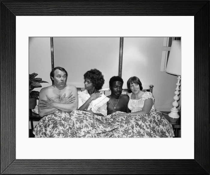 Framed Print : Love Thy Neighbour, cast members of British sitcom, produced by Thames Television for Framed Print : Love Thy Neighbour, cast members of British sitcom, produced by Thames Television for