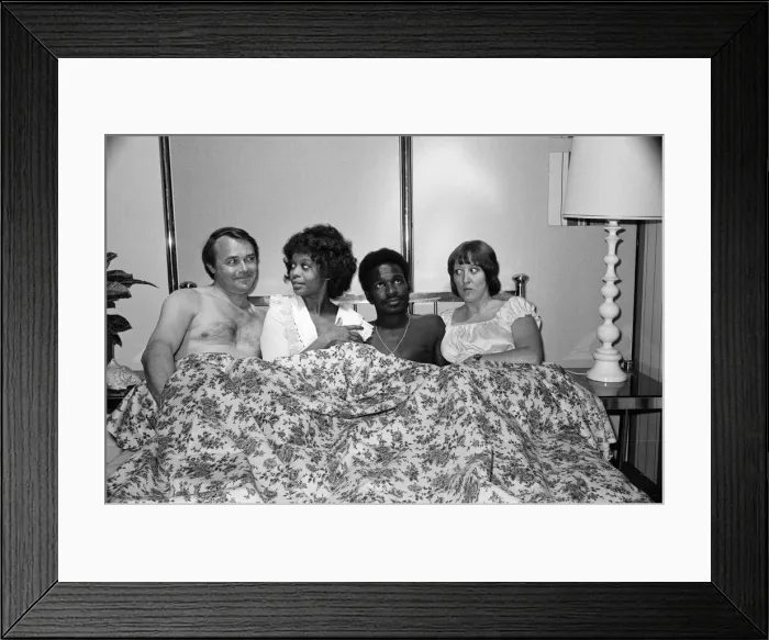 Framed Print : Love Thy Neighbour, cast members of British sitcom, produced by Thames Television for Framed Print : Love Thy Neighbour, cast members of British sitcom, produced by Thames Television for