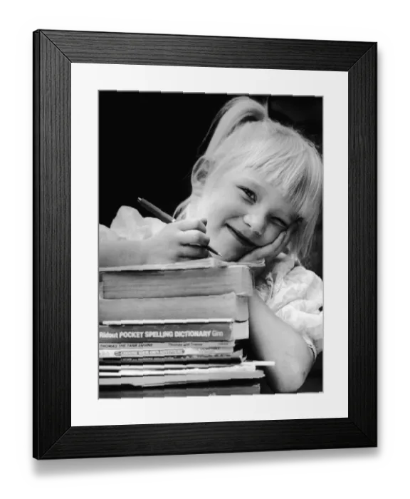 Framed Print : Schoolgirl Jodie Horton aged 5 of Ridpool Junior School Hurstcroft Road Kitts Green
