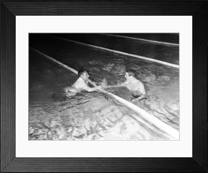 Framed Print : Ian MacIntosh Black, Scottish swimmer, pictured with coach, at the Empire Games, Cardiff Framed Print : Ian MacIntosh Black, Scottish swimmer, pictured with coach, at the Empire Games, Cardiff