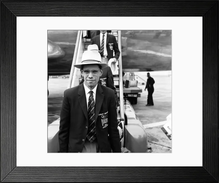 Framed Print : Don Thompson, British athlete, pictured on his return from the Olympic Games Framed Print : Don Thompson, British athlete, pictured on his return from the Olympic Games
