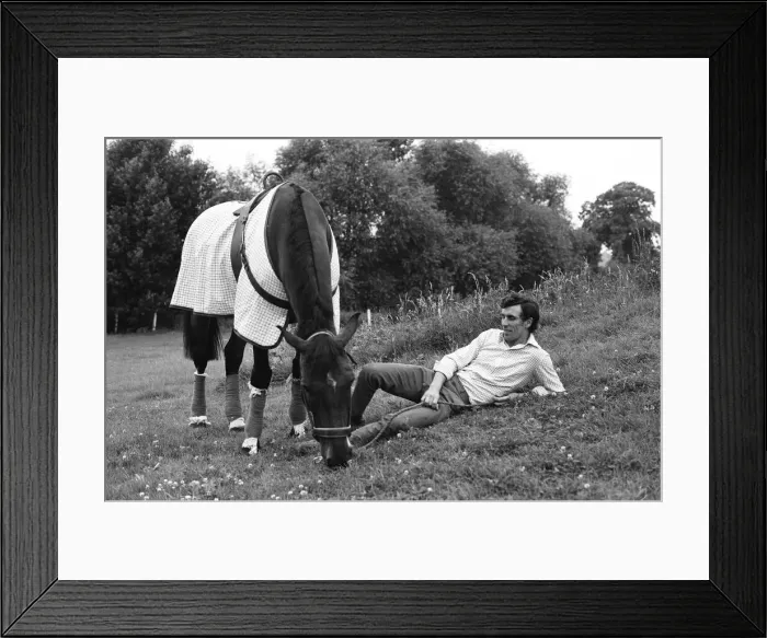 Framed Print : Paddy McMahon with Penwood Forge Mill at Penwood Stables, 31st July 1973 Framed Print : Paddy McMahon with Penwood Forge Mill at Penwood Stables, 31st July 1973