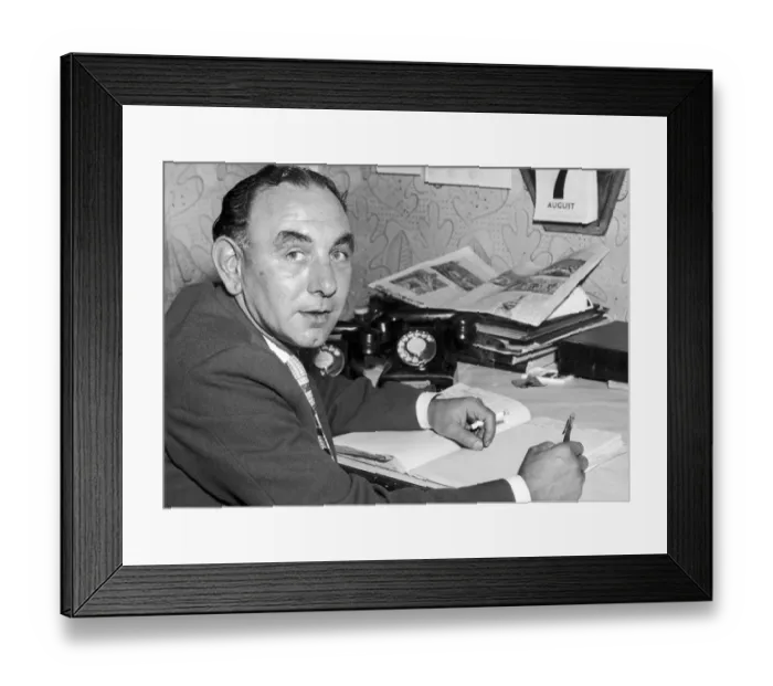 Framed Print : Former West Bromwich Albion footballer Billy Elliott pictured at his desk, August 1957 Framed Print : Former West Bromwich Albion footballer Billy Elliott pictured at his desk, August 1957