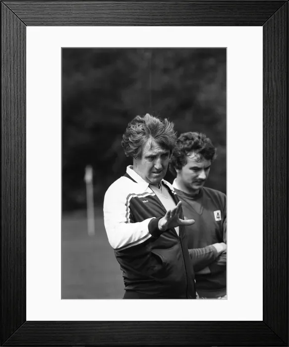 Framed Print : John Bond, Manchester City Football Manager, conducts training session, May 1981 Framed Print : John Bond, Manchester City Football Manager, conducts training session, May 1981