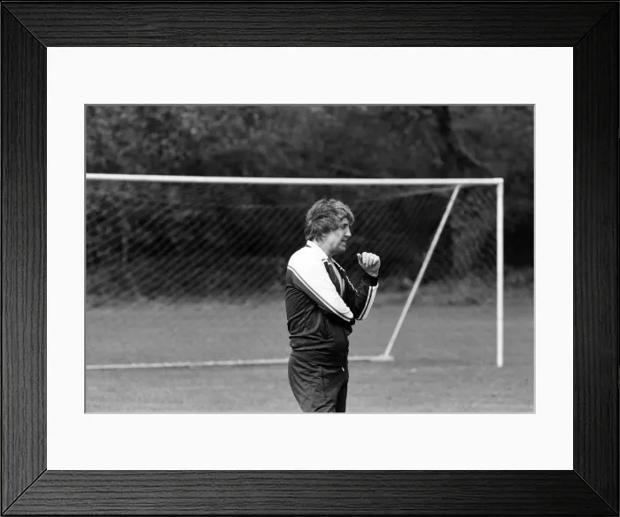 Framed Print : John Bond, Manchester City Football Manager, conducts training session, May 1981 Framed Print : John Bond, Manchester City Football Manager, conducts training session, May 1981