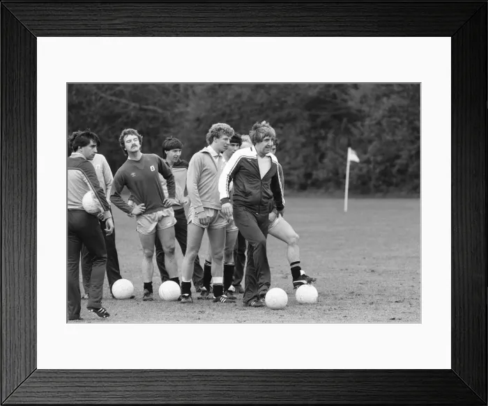 Framed Print : John Bond, Manchester City Football Manager, conducts training session, May 1981 Framed Print : John Bond, Manchester City Football Manager, conducts training session, May 1981