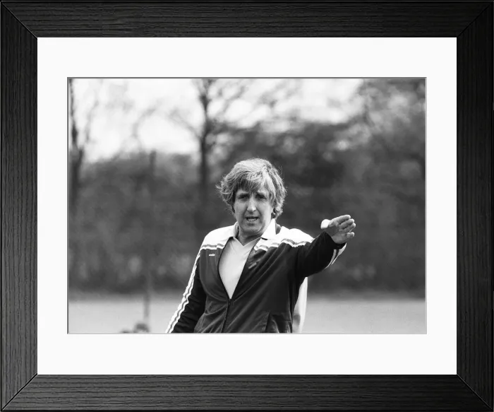 Framed Print : John Bond, Manchester City Football Manager, conducts training session, May 1981 Framed Print : John Bond, Manchester City Football Manager, conducts training session, May 1981
