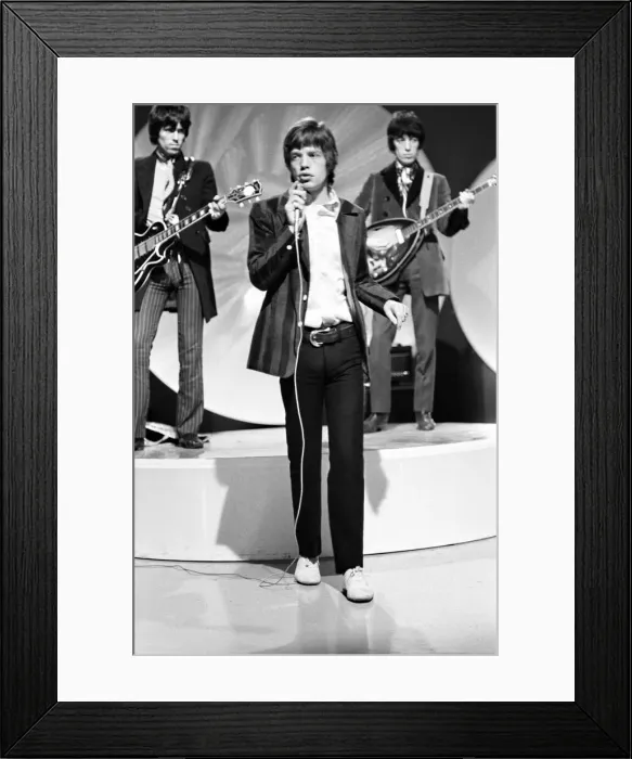 Framed Print : The Rolling Stones. Keith Richards, Mick Jagger and Bill Wyman performing on the Eamonn