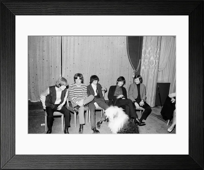 Framed Print : The Rolling Stones at a press conference after meeting fans on Broadway with an Old Framed Print : The Rolling Stones at a press conference after meeting fans on Broadway with an Old