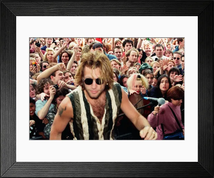 Framed Print : Jon Bon Jovi, lead singer of rock group Bon Jovi, busking in Covent Garden Framed Print : Jon Bon Jovi, lead singer of rock group Bon Jovi, busking in Covent Garden