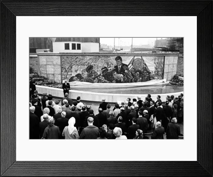 Framed Print : Unveiling of President Kennedy 160, 000 piece memorial mosaic, located in Kennedy Gardens Framed Print : Unveiling of President Kennedy 160, 000 piece memorial mosaic, located in Kennedy Gardens