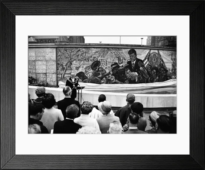 Framed Print : Unveiling of President Kennedy 160, 000 piece memorial mosaic, located in Kennedy Gardens Framed Print : Unveiling of President Kennedy 160, 000 piece memorial mosaic, located in Kennedy Gardens