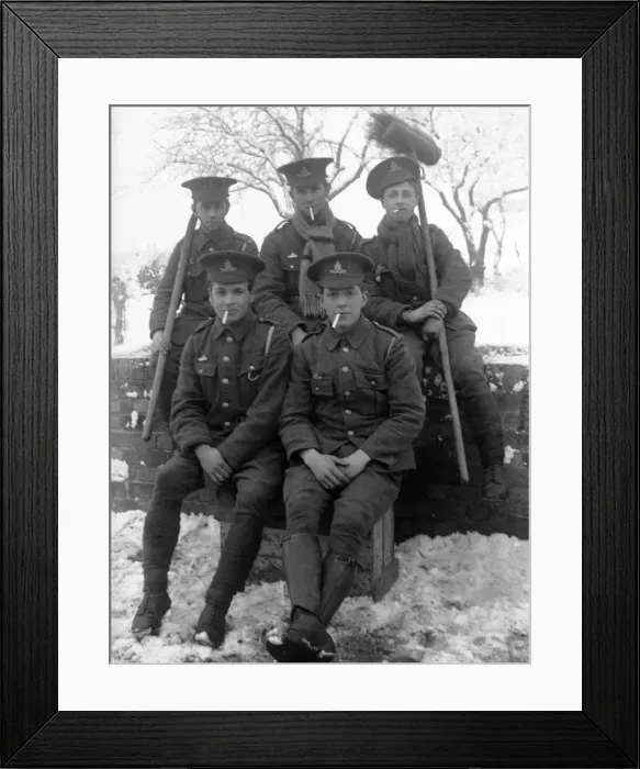Framed Print : Troopers of the Royal Artillery take a break from their snow clearing duties to pose for Framed Print : Troopers of the Royal Artillery take a break from their snow clearing duties to pose for
