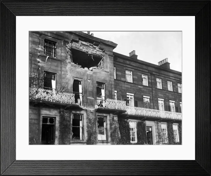 Framed Print : Houses in the Crescent Scarborough hit by German shell fire during a raid by the Imperial Framed Print : Houses in the Crescent Scarborough hit by German shell fire during a raid by the Imperial
