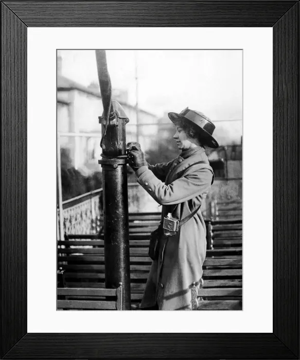 Framed Print : A London Transport woman tram conductor employed during the first World War. Circa 1915 Framed Print : A London Transport woman tram conductor employed during the first World War. Circa 1915