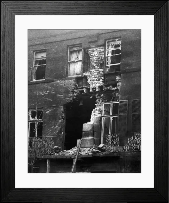 Framed Print : House in The Crescent Scarborough hit by German shell fire during a raid by the Imperial Framed Print : House in The Crescent Scarborough hit by German shell fire during a raid by the Imperial