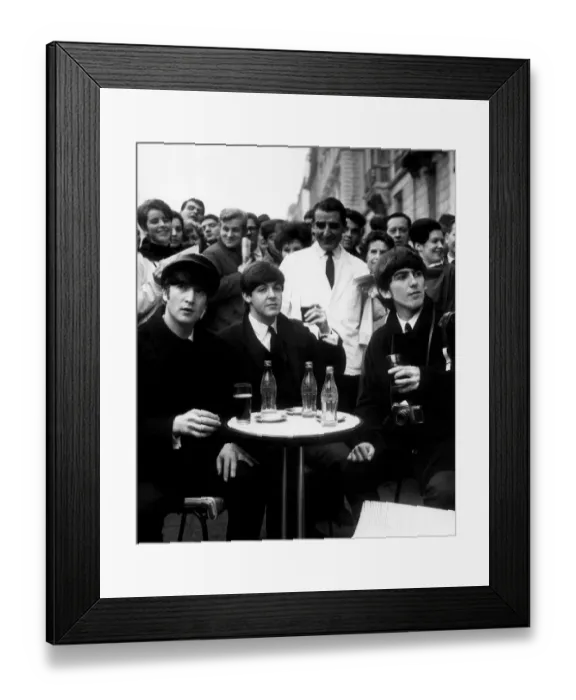 Framed Print : 3 Beatles - John, Paul and George enjoy a glass of coca cola at a street cafe in Paris Framed Print : 3 Beatles - John, Paul and George enjoy a glass of coca cola at a street cafe in Paris