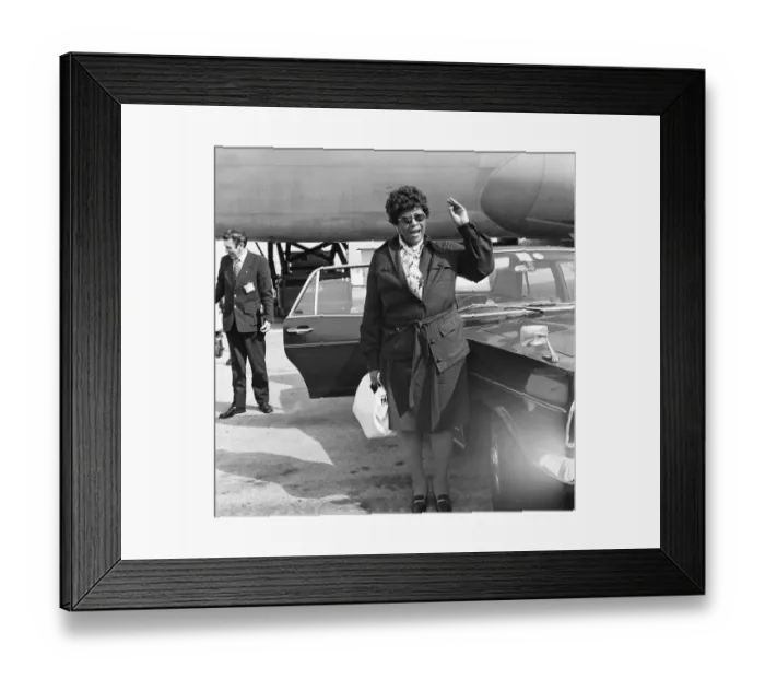 Framed Print : Jazz Singer Ella Fitzgerald arrives in London from Los Angeles for a weekend in London