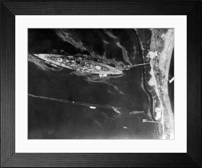 Framed Print : A German battleship Tirpitz seen here after attack by Royal Navy midget submarine in Framed Print : A German battleship Tirpitz seen here after attack by Royal Navy midget submarine in