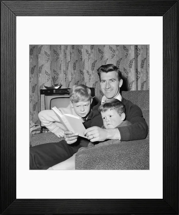 Framed Print : Blackburn Rovers footballer Bryan Douglas at home with his two boys. November 1963 Framed Print : Blackburn Rovers footballer Bryan Douglas at home with his two boys. November 1963