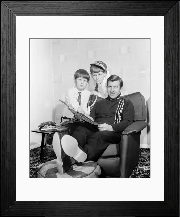 Framed Print : Blackburn Rovers footballer Bryan Douglas relaxing at home with his two sons Graham Framed Print : Blackburn Rovers footballer Bryan Douglas relaxing at home with his two sons Graham