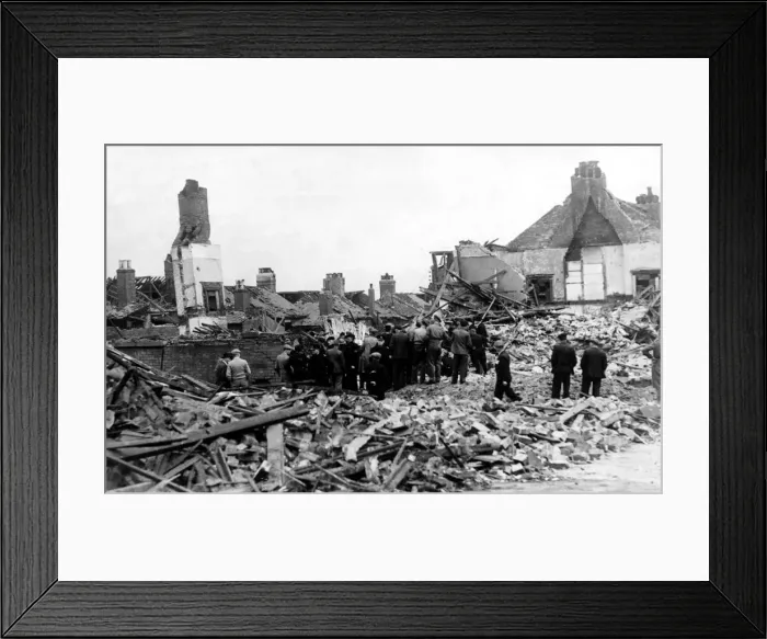 Framed Print : World War Two - Second World War - The ruins after a German air raid on a North East of
