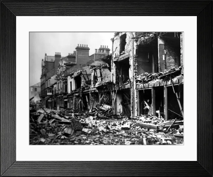 Framed Print : World War Two - Second World War - The ruins after a German air raid on a North East of Framed Print : World War Two - Second World War - The ruins after a German air raid on a North East of