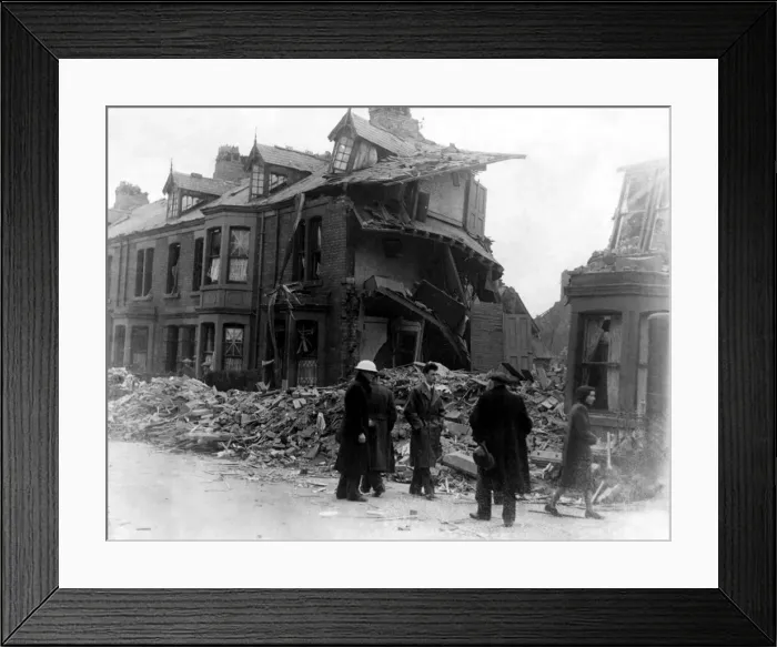 Framed Print : World War Two - Second World War - The ruins after a German air raid on a North East of Framed Print : World War Two - Second World War - The ruins after a German air raid on a North East of