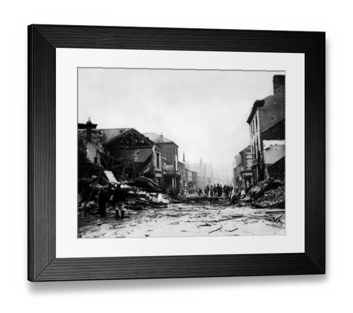 Framed Print : World War Two - Second World War - The ruins after a German air raid on a North East Framed Print : World War Two - Second World War - The ruins after a German air raid on a North East