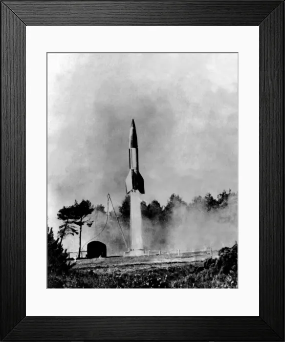 Framed Print : World War Two - Second World War - A German V2 rocket blasts off in what is likely to Framed Print : World War Two - Second World War - A German V2 rocket blasts off in what is likely to