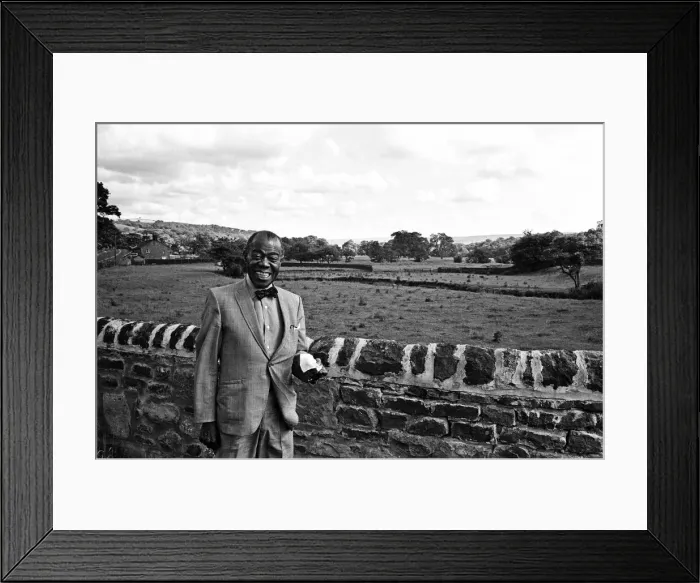 Framed Print : Jazz musician Louis Armstrong seen here in the Yorkshire countryside whilst visiting Framed Print : Jazz musician Louis Armstrong seen here in the Yorkshire countryside whilst visiting