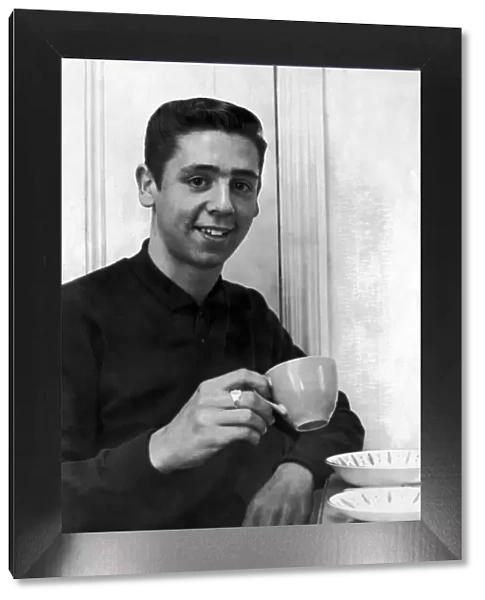Young footballer Don Masson of Middlesborough heaving a cup of tea after hearing the news