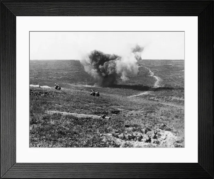 Framed Print : Artillery shell explodes as the British Army advances South of Arras 20th August 1918 Framed Print : Artillery shell explodes as the British Army advances South of Arras 20th August 1918