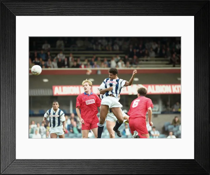 Framed Print : Don Goodman of West Bromwich Albion heads for goal but Shrewsbury Town goalkeeper ken Framed Print : Don Goodman of West Bromwich Albion heads for goal but Shrewsbury Town goalkeeper ken