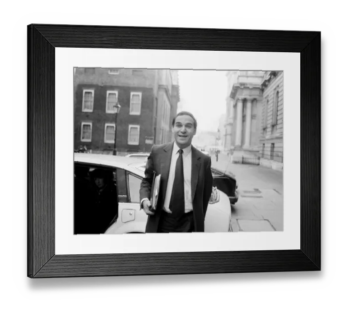 Framed Print : Trade and Industry Secretary Leon Brittan leaving Downing Street after a Cabinet meeting