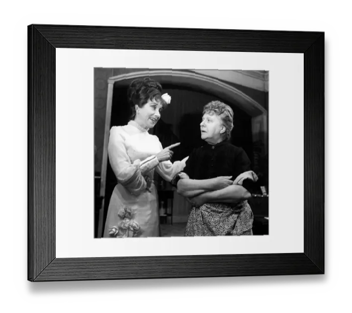 Framed Print : Patricia Kirkwood, left, and Irene Handl in a scene from A Chorus of Murder