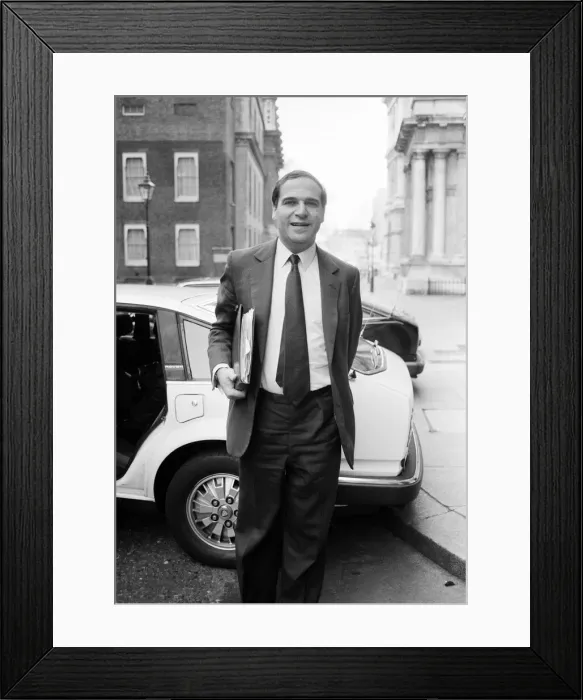 Framed Print : Trade and Industry Secretary Leon Brittan leaving Downing Street after a Cabinet meeting