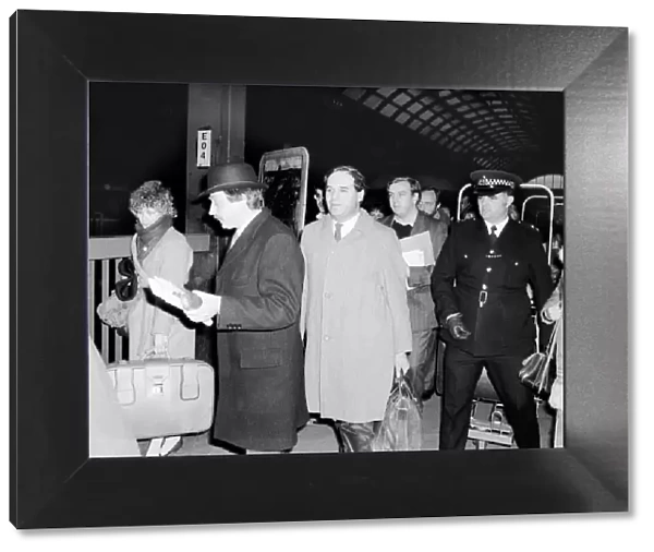 Trade and Industry Secretary Leon Brittan arrives at Kings Cross Station