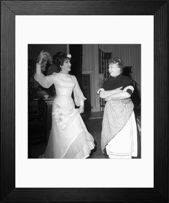 Framed Print : Patricia Kirkwood, left, and Irene Handl in a scene from A Chorus of Murder