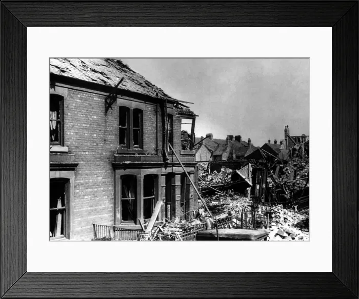 Framed Print : World War Two - Second World War - The ruins after a German air raid on a North East of Framed Print : World War Two - Second World War - The ruins after a German air raid on a North East of