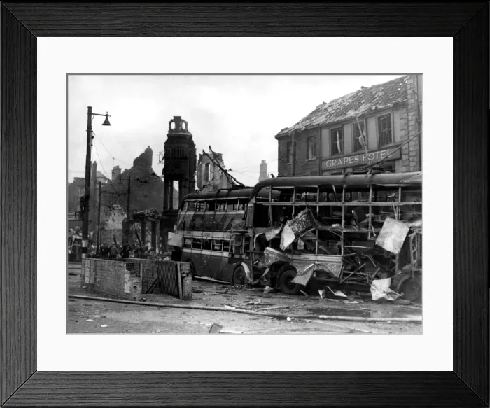 Framed Print : World War Two - Second World War - The ruins after a German air raid on a North East of Framed Print : World War Two - Second World War - The ruins after a German air raid on a North East of