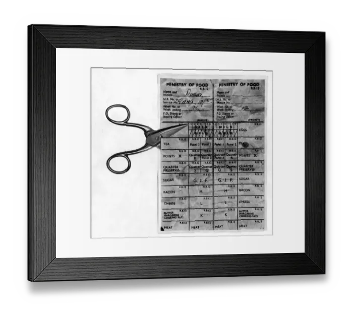 Framed Print : Post World War Two - Second World War - Ration Book - A cut to milk rations is Framed Print : Post World War Two - Second World War - Ration Book - A cut to milk rations is