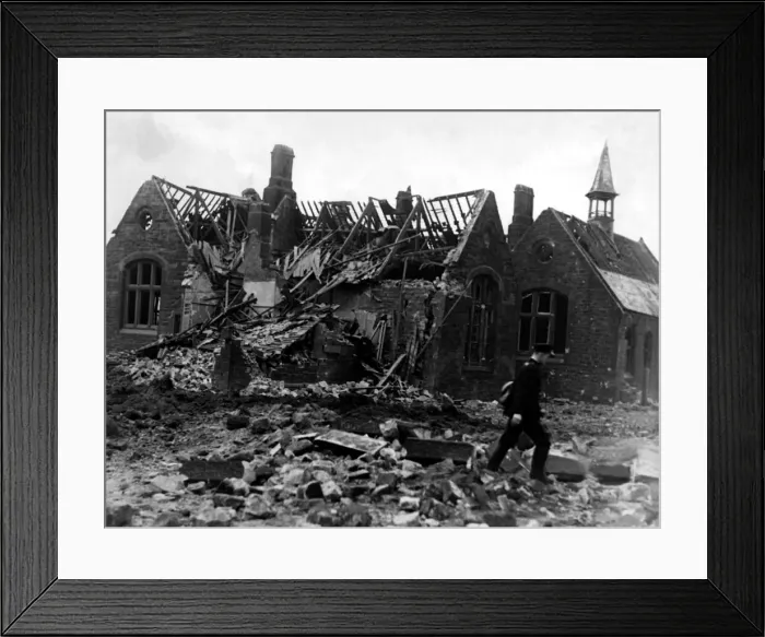 Framed Print : World War Two - Second World War - The ruins after a German air raid on a North East of Framed Print : World War Two - Second World War - The ruins after a German air raid on a North East of