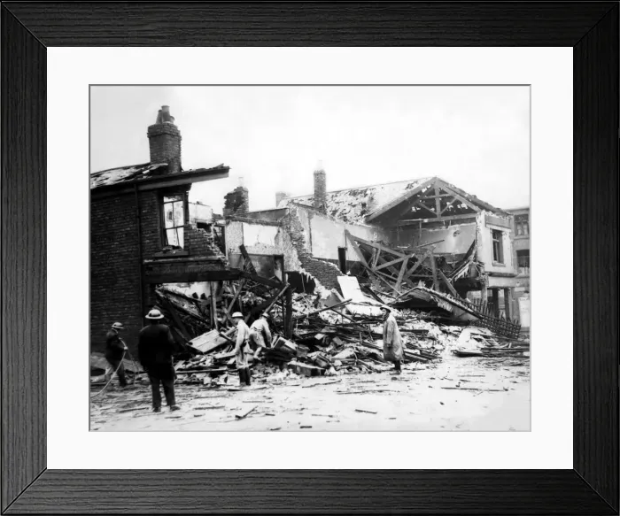 Framed Print : World War Two - Second World War - The ruins after a German air raid on a North East Framed Print : World War Two - Second World War - The ruins after a German air raid on a North East