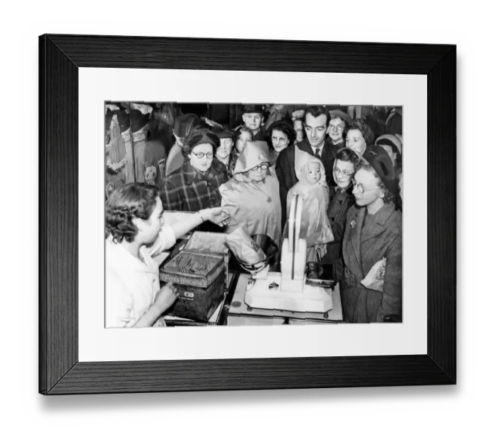 Framed Print : Post World War Two - Second World War - A crowd gathers at the biscuit counter of Framed Print : Post World War Two - Second World War - A crowd gathers at the biscuit counter of