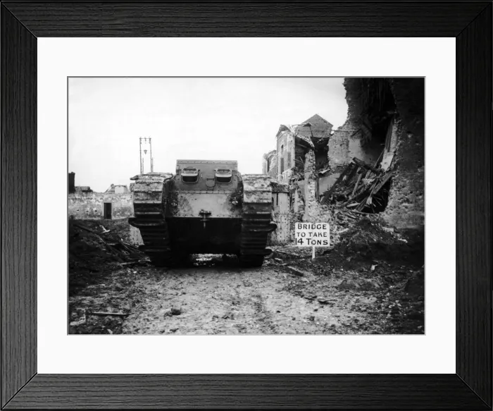Framed Print : A tank making its way up to the front during the Battle of Cambrai 21 November 1917 Framed Print : A tank making its way up to the front during the Battle of Cambrai 21 November 1917