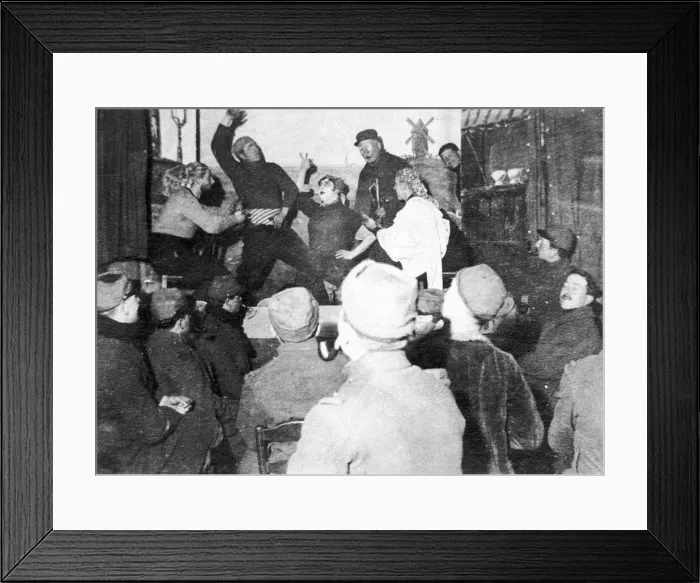 Framed Print : A party of French soldiers who in peace time were all well known actors have produced an Framed Print : A party of French soldiers who in peace time were all well known actors have produced an