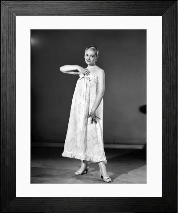 Framed Print : Clothing: Fashion: Nightwear Woman wearing nightdress and Slip. Model: Marie Hansen Framed Print : Clothing: Fashion: Nightwear Woman wearing nightdress and Slip. Model: Marie Hansen